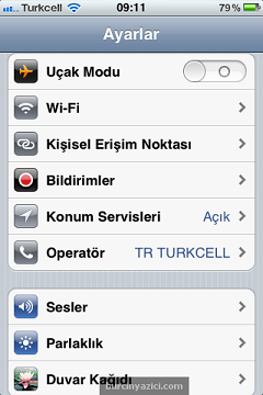 iphone ayarlar menüsü